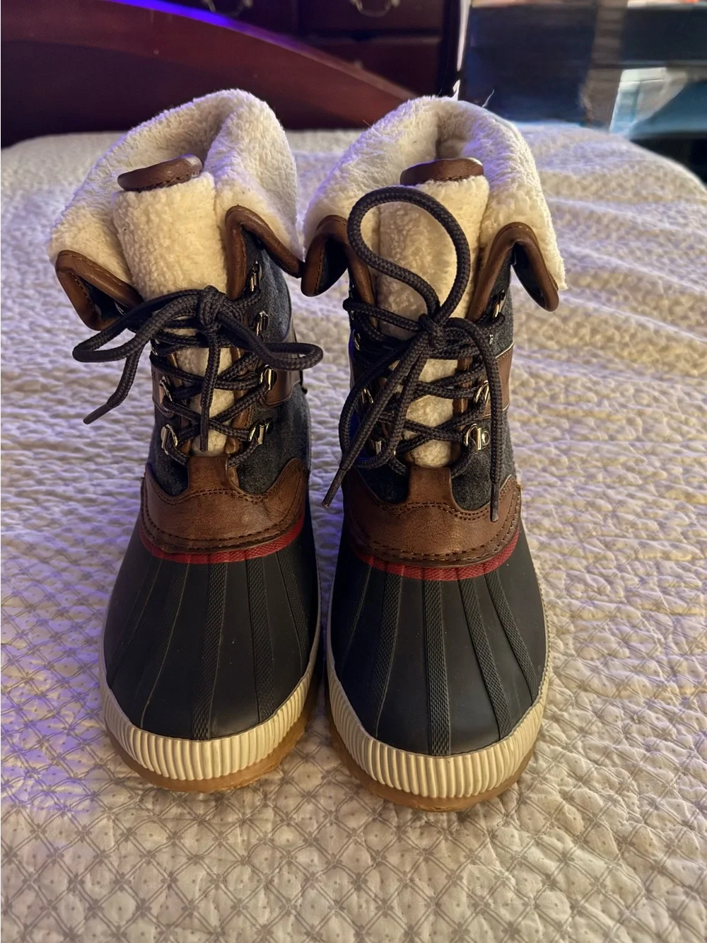 Tommy Hilfiger Gray, Brown and Cream Lace-Up Winter Boots